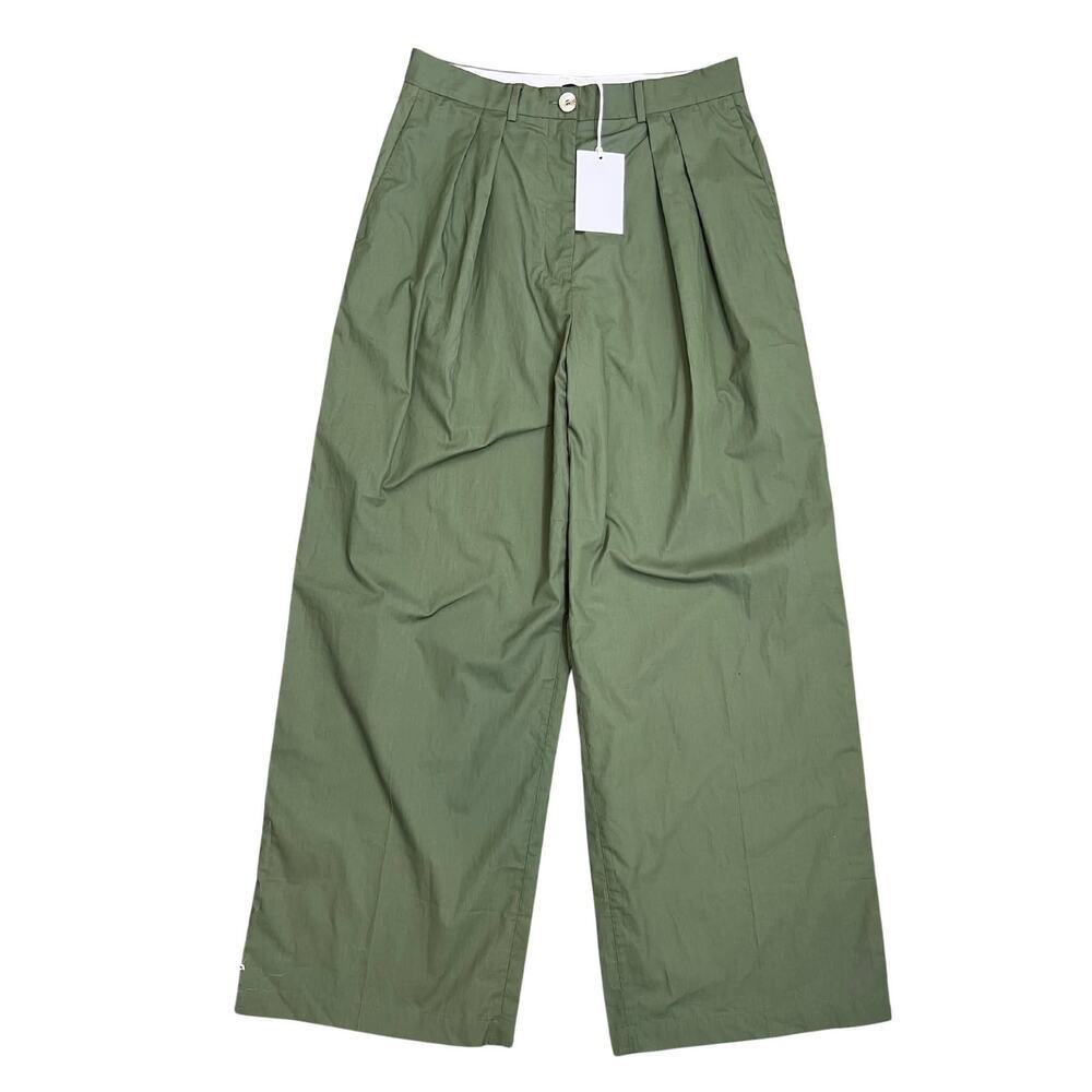 HELSA Cotton Poplin Trouser in Army Green Large Zip Fly Pleated Front Pockets - Picture 2 of 6